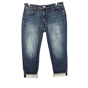 Kut From The Kloth Jeans Womens 10 Blue Catherine Slim Boyfriend Crop Sewn Cuffs